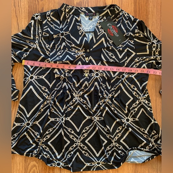 COCOMO 2X Black Beige 3/4 sleeve Plus Size women's Pintuck Blouse tunic - Picture 9 of 11